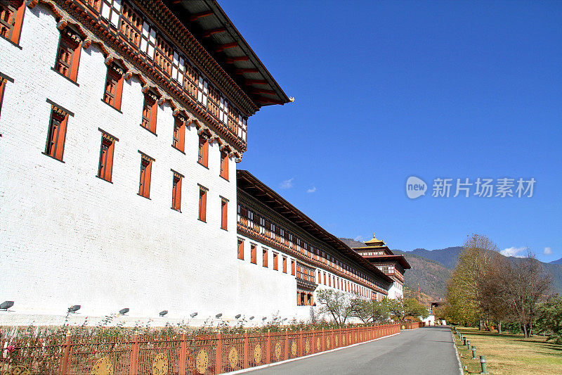 Tashicho Dzong或廷布宫。不丹廷布市北部边缘的一座佛教寺庙和要塞。